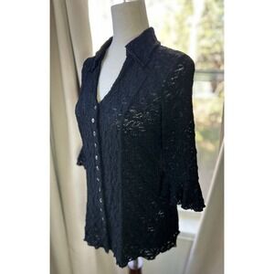 Vtg Sno Skins Black Lace Stretch Top Peplum Size 8/10 Whimsigoth Dark Romantic